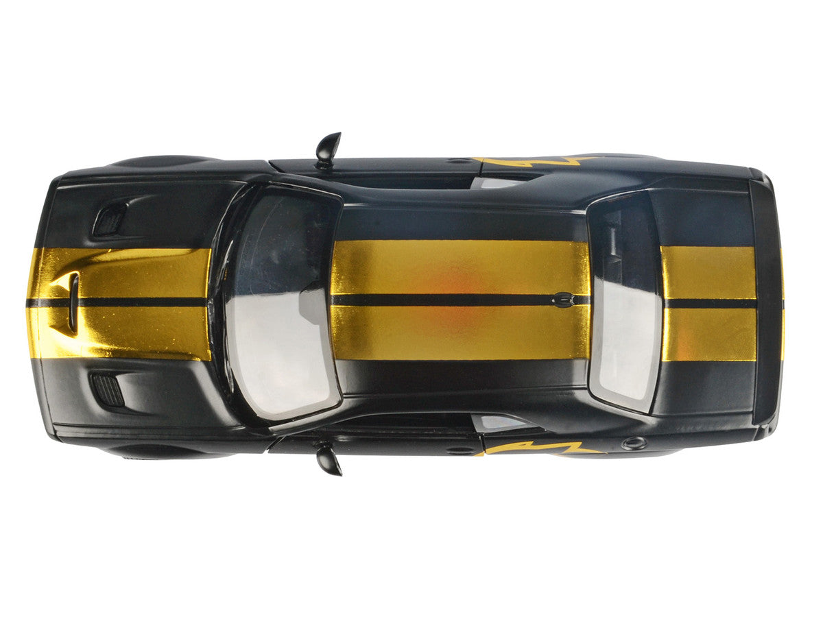 2018 Dodge Challenger SRT Hellcat Widebody Matt Black with Gold Stripes and Graphics "Midnight Eclipse" Series 1/24 Diecast Model Car by Motormax LuxuryLifeWay Online Store