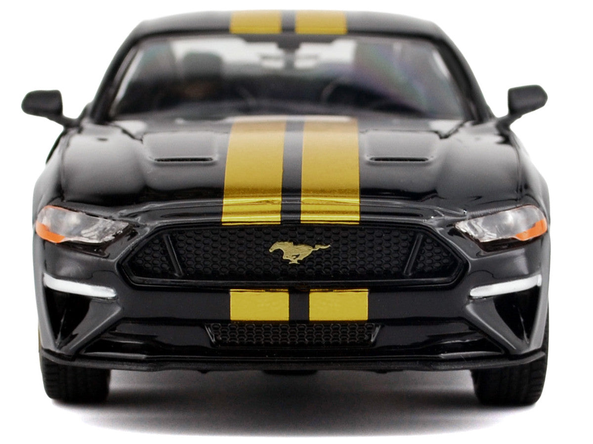2018 Ford Mustang GT 5.0 Black with Gold Stripes and Graphics "Midnight Eclipse" Series 1/24 Diecast Model Car by Motormax LuxuryLifeWay Online Store