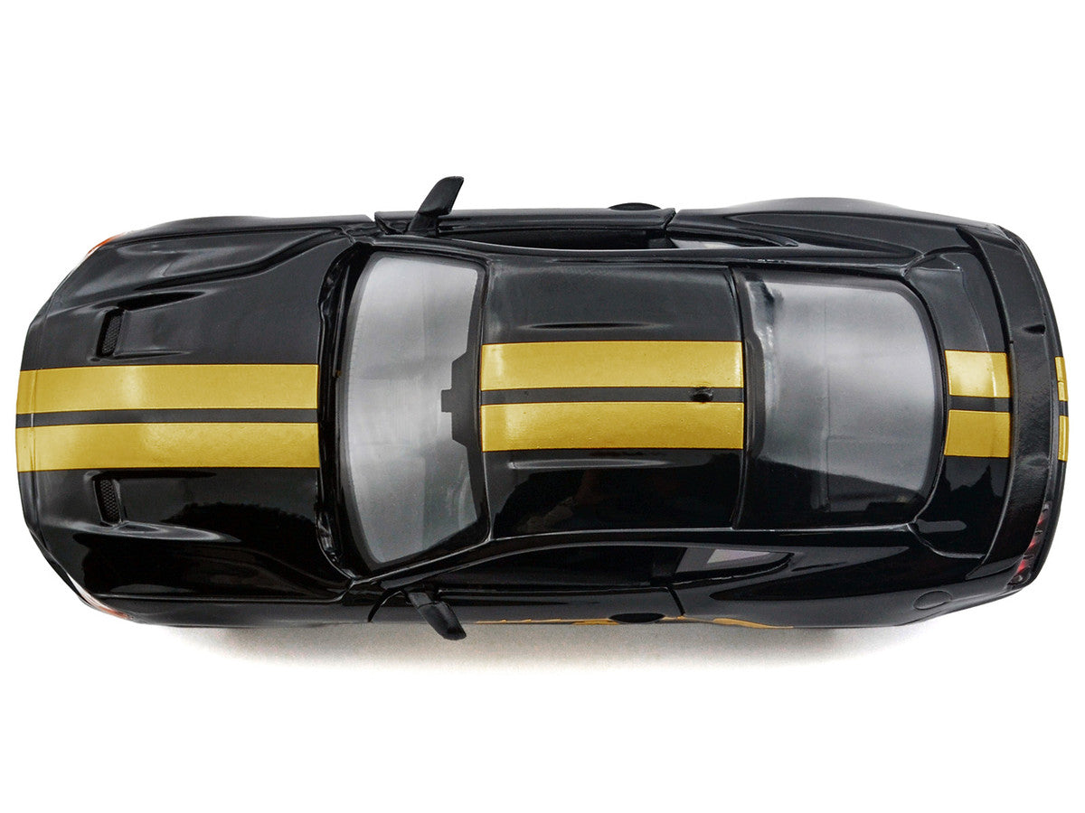2018 Ford Mustang GT 5.0 Black with Gold Stripes and Graphics "Midnight Eclipse" Series 1/24 Diecast Model Car by Motormax LuxuryLifeWay Online Store