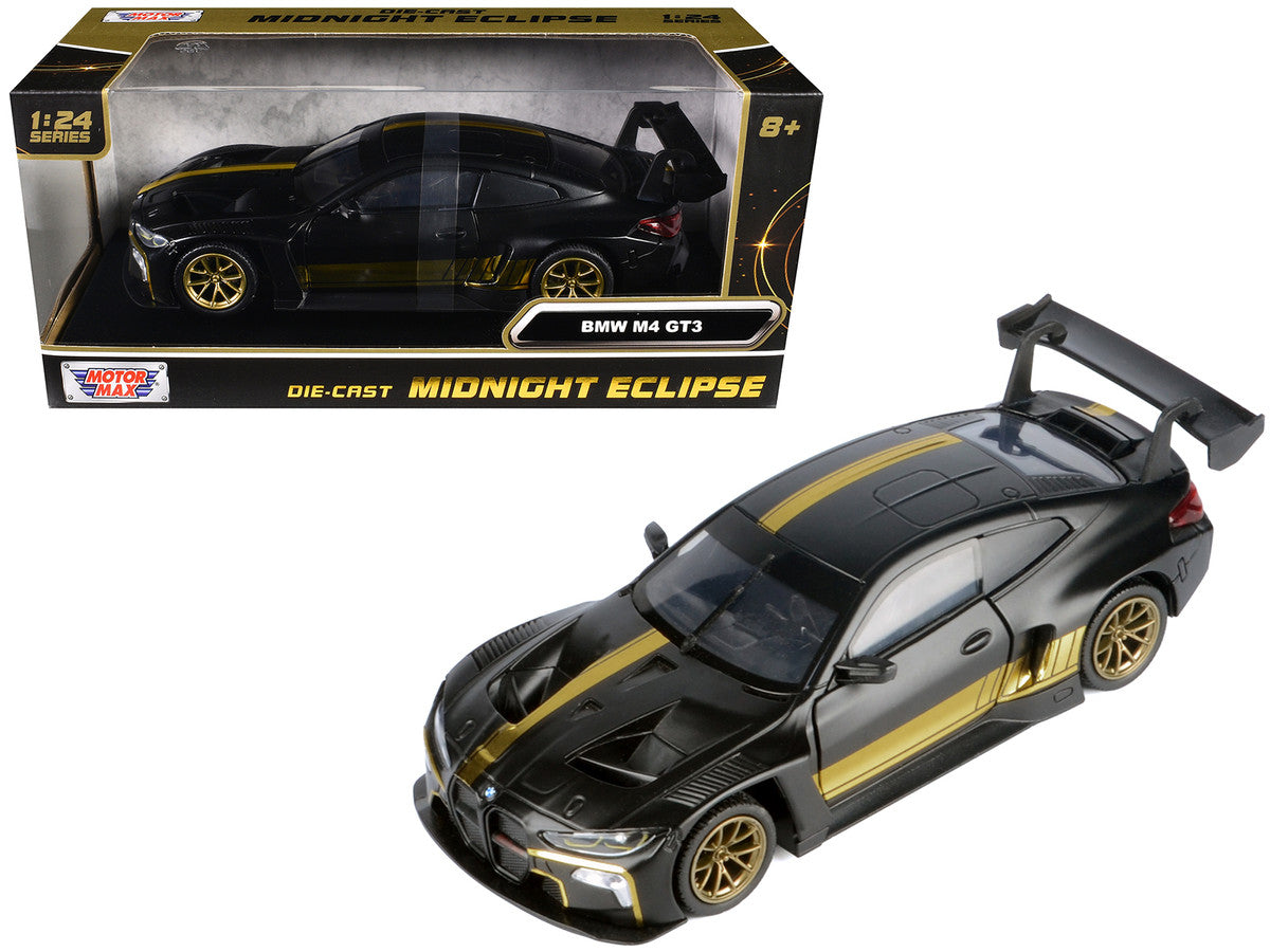 BMW M4 GT3 Matt Black with Gold Stripes "Midnight Eclipse" Series 1/24 Diecast Model Car by Motormax LuxuryLifeWay Online Store