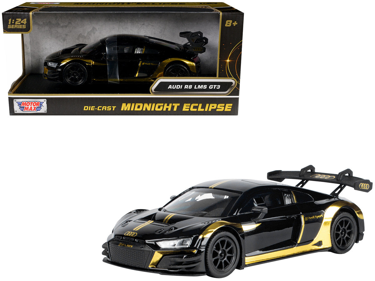 Audi R8 LMS GT3 Black with Gold Stripes and Graphics "Midnight Eclipse" Series 1/24 Diecast Model Car by Motormax LuxuryLifeWay Online Store