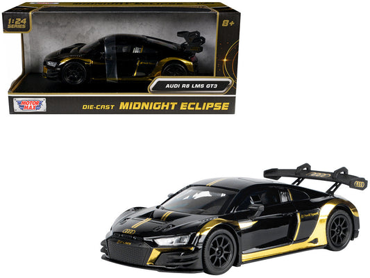 Audi R8 LMS GT3 Black with Gold Stripes and Graphics "Midnight Eclipse" Series 1/24 Diecast Model Car by Motormax LuxuryLifeWay Online Store