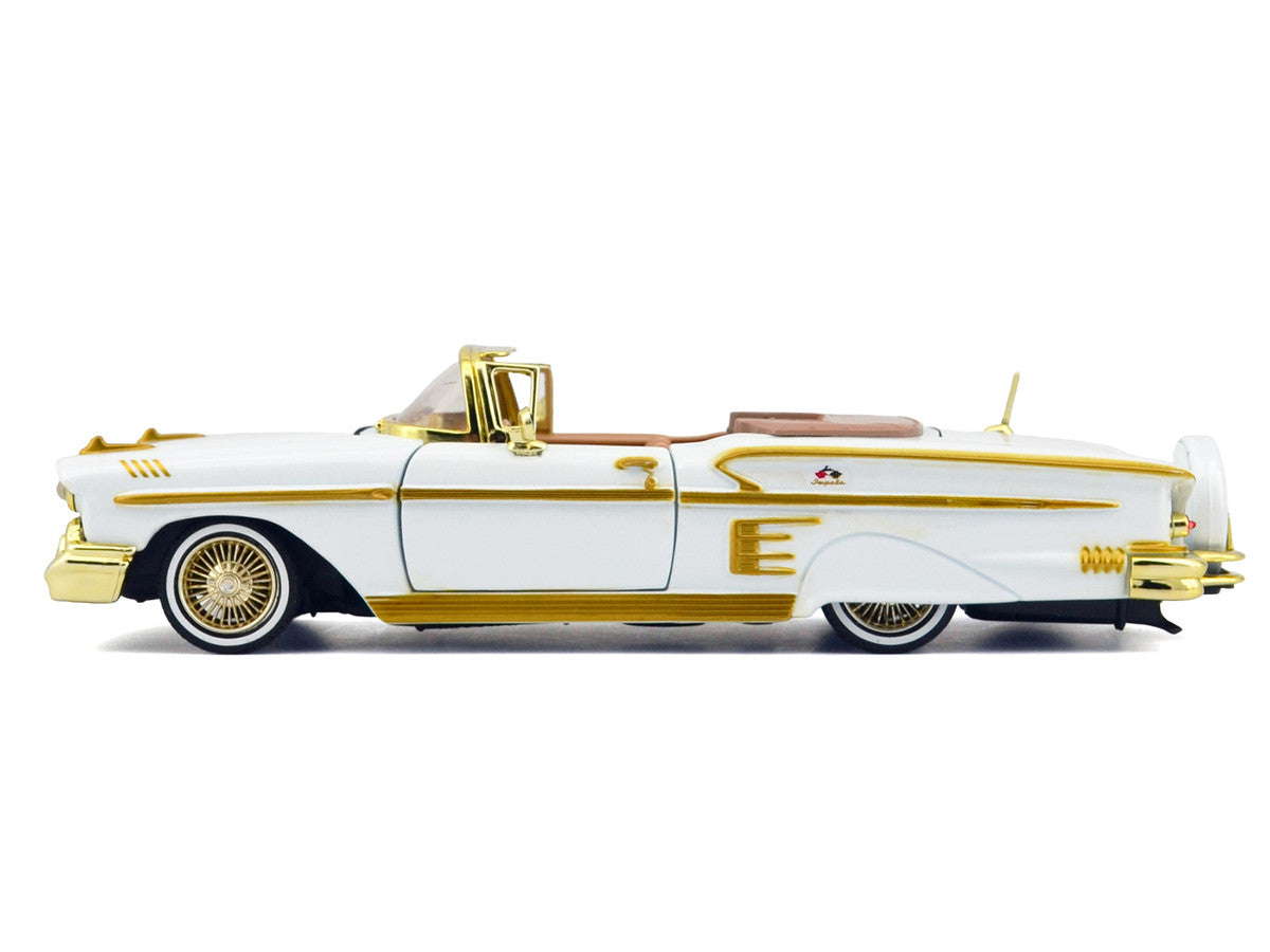 1958 Chevrolet Impala White Metallic with Gold Accents "Luxe Legends" Series 1/24 Diecast Model Car by Motormax LuxuryLifeWay Online Store