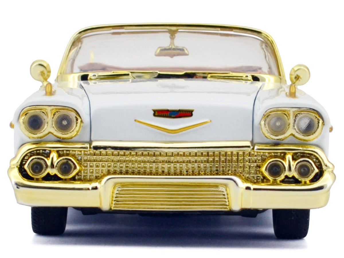 1958 Chevrolet Impala White Metallic with Gold Accents "Luxe Legends" Series 1/24 Diecast Model Car by Motormax LuxuryLifeWay Online Store