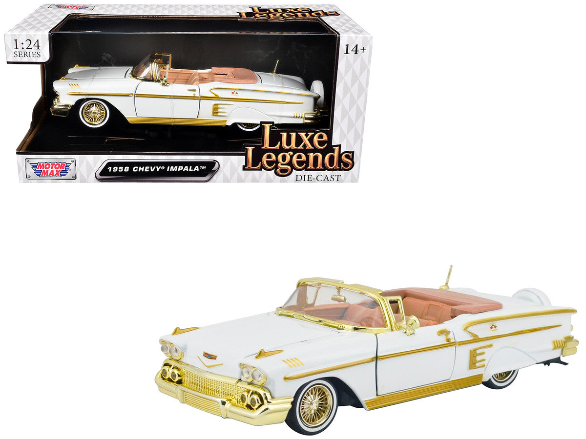 1958 Chevrolet Impala White Metallic with Gold Accents "Luxe Legends" Series 1/24 Diecast Model Car by Motormax LuxuryLifeWay Online Store