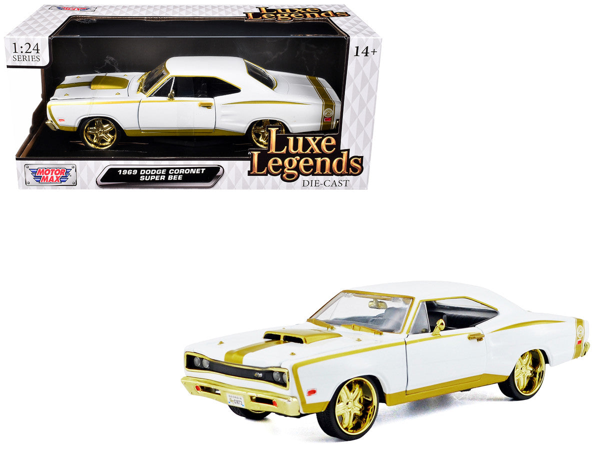 1969 Dodge Coronet Super Bee White Metallic with Gold Accents "Luxe Legends" Series 1/24 Diecast Model Car by Motormax LuxuryLifeWay Online Store