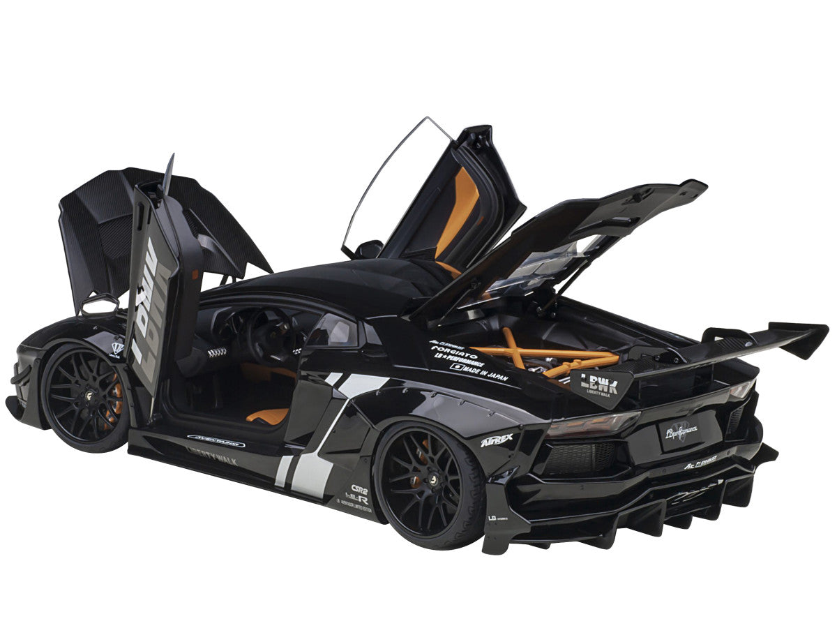 Lamborghini Aventador Liberty Walk LB-Works Livery Black with Carbon Hood Limited Edition 1/18 Model Car by Autoart LuxuryLifeWay Online Store
