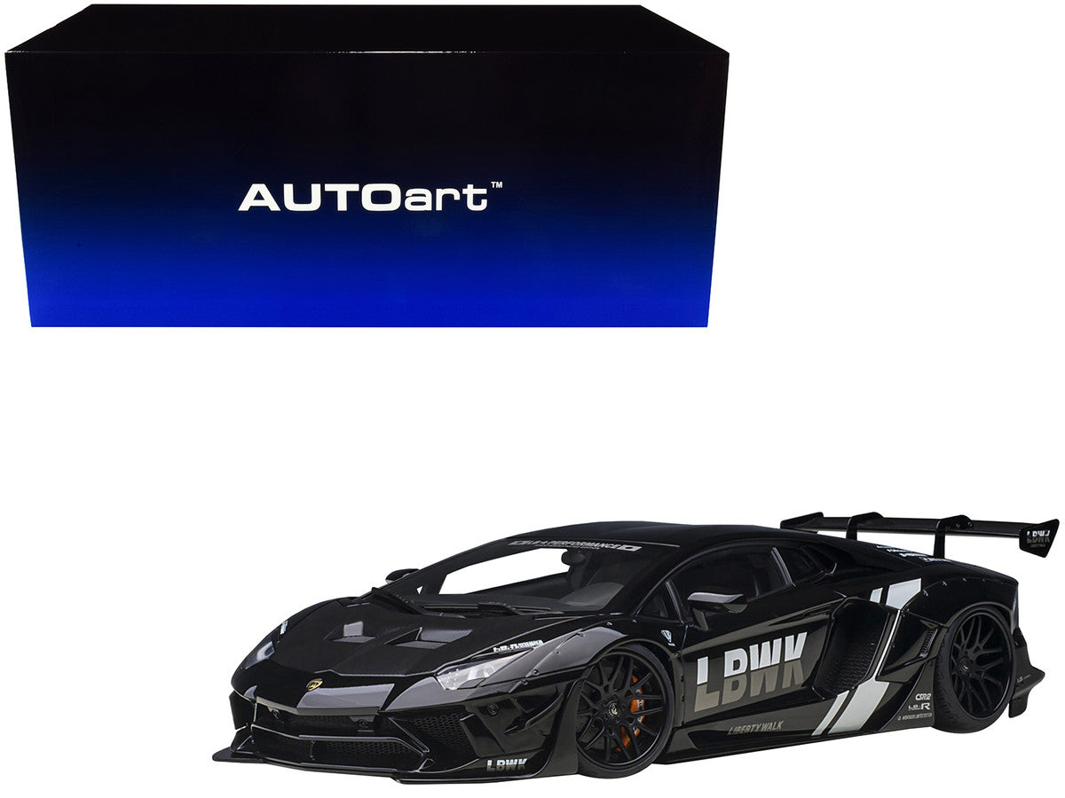 Lamborghini Aventador Liberty Walk LB-Works Livery Black with Carbon Hood Limited Edition 1/18 Model Car by Autoart LuxuryLifeWay Online Store