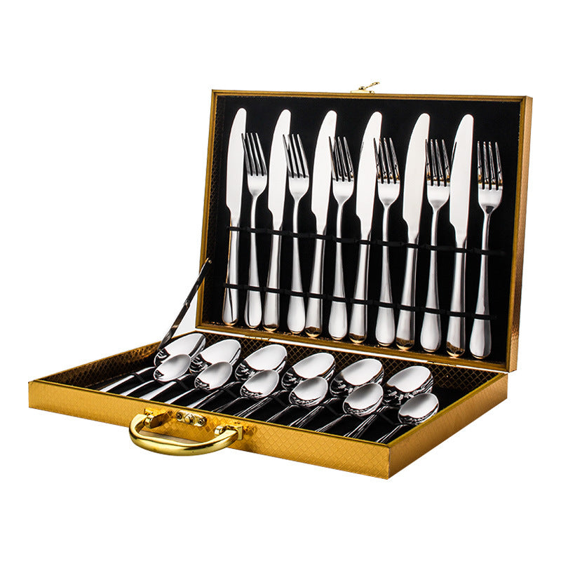 24-Piece Stainless Steel Tableware Set - One-Piece Molded Knife Fork Spoon Collection