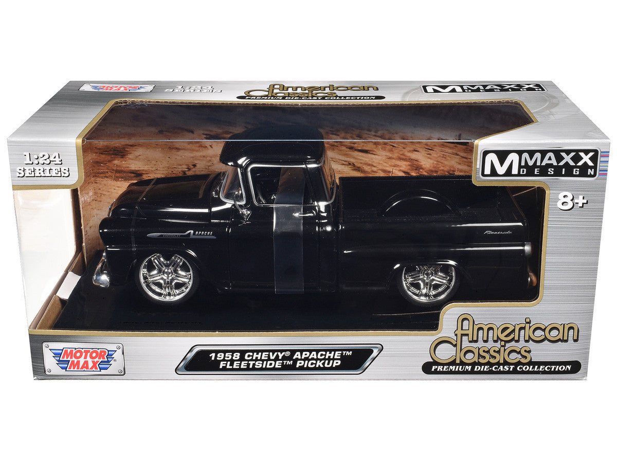 1958 Chevrolet Apache Fleetside Pickup Black "Maxx Design" "American Classics" Series 1/24 Diecast Model Car by Motormax LuxuryLifeWay Online Store