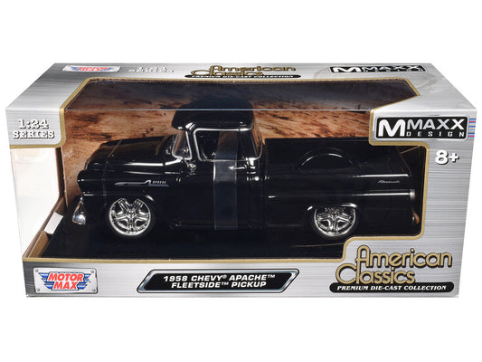 1958 Chevrolet Apache Fleetside Pickup Black "Maxx Design" "American Classics" Series 1/24 Diecast Model Car by Motormax LuxuryLifeWay Online Store