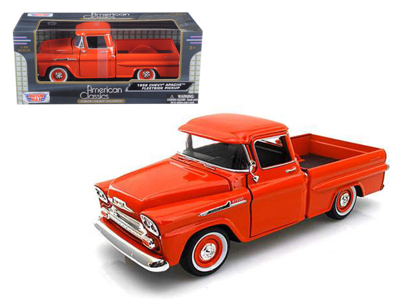 1958 Chevrolet Apache Fleetside Pickup Truck Orange 1/24 Diecast Model Car by Motormax LuxuryLifeWay Online Store