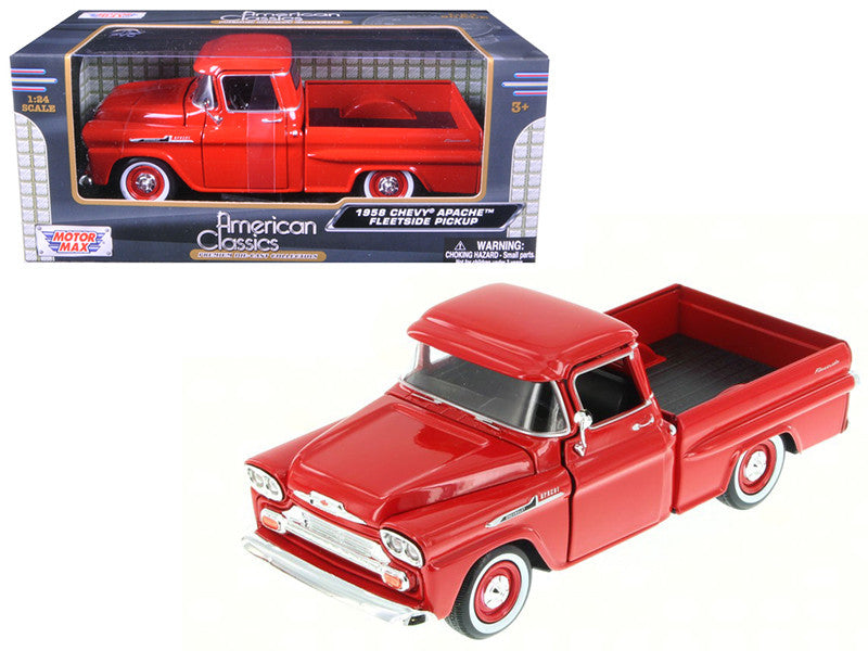 1958 Chevrolet Apache Fleetside Pickup Truck Red 1/24 Diecast Model Car by Motormax LuxuryLifeWay Online Store