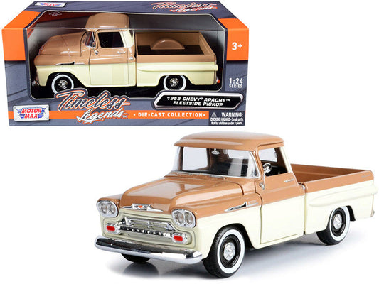 1958 Chevrolet Apache Fleetside Pickup Truck Brown and Beige 1/24 Diecast Model Car by Motormax LuxuryLifeWay Online Store