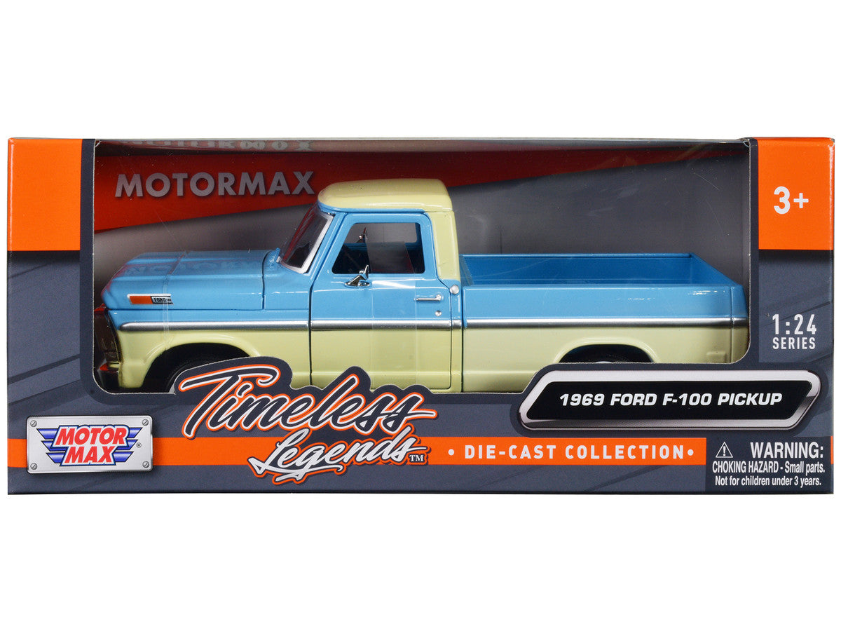 1969 Ford F-100 Pickup Truck Light Blue and Cream "Timeless Legends" Series 1/24 Diecast Model Car by Motormax LuxuryLifeWay Online Store