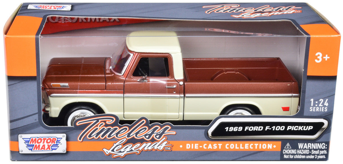 1969 Ford F-100 Pickup Truck Brown Metallic and Cream "Timeless Legends" 1/24 Diecast Model Car by Motormax LuxuryLifeWay Online Store