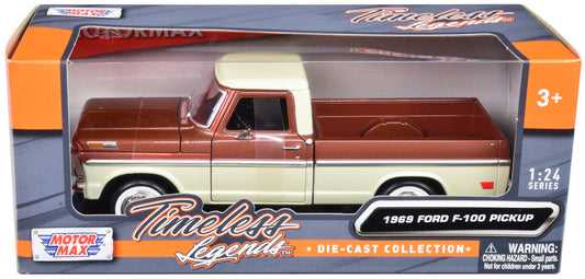 1969 Ford F-100 Pickup Truck Brown Metallic and Cream "Timeless Legends" 1/24 Diecast Model Car by Motormax LuxuryLifeWay Online Store