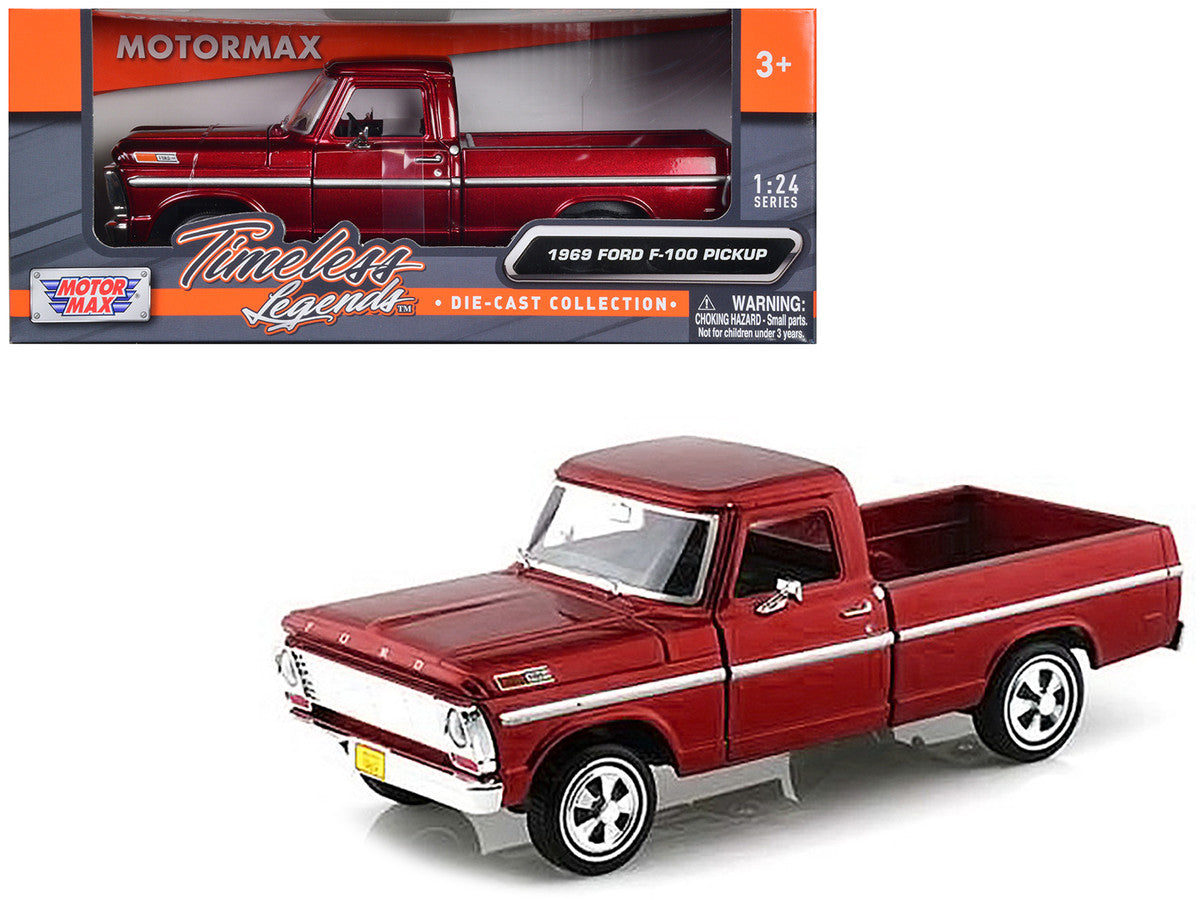 1969 Ford F-100 Pickup Truck Burgundy 1/24 Diecast Model Car by Motormax LuxuryLifeWay Online Store