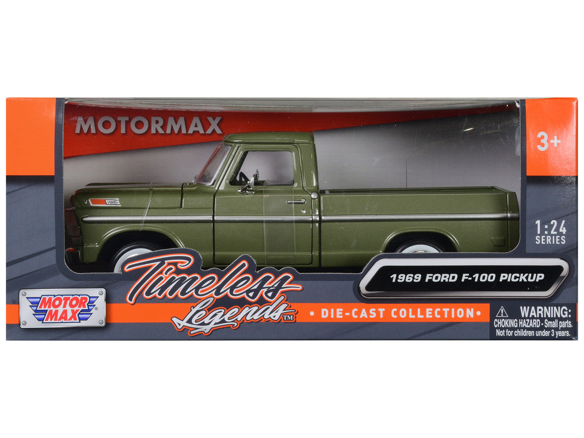 1969 Ford F-100 Pickup Truck Green 1/24 Diecast Model Car by Motormax LuxuryLifeWay Online Store