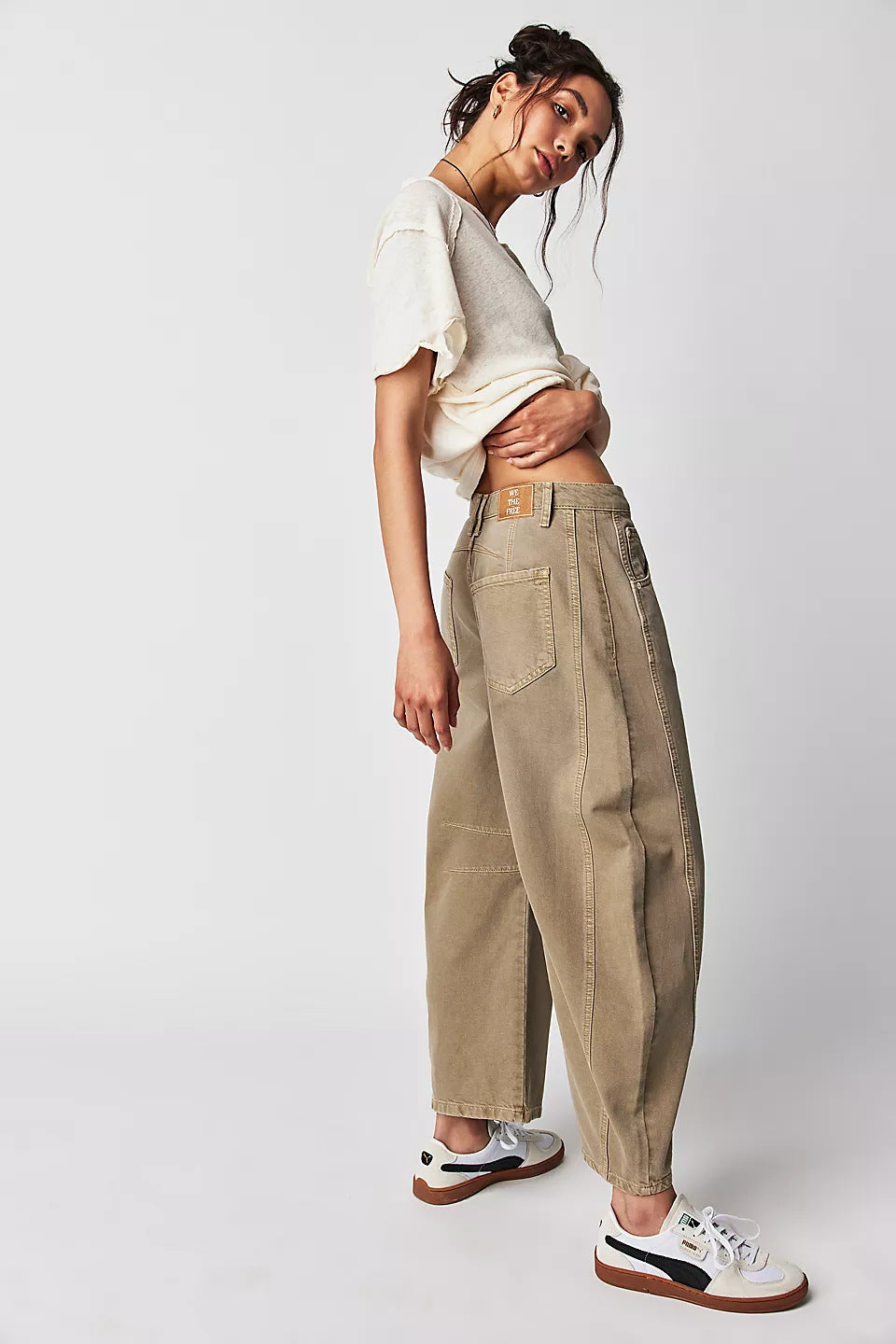 High Stretch Mid-Rise Barrel Jeans Fashion Wide Leg Shape Women Casual Baggy Mid Waist Denim Jeans NorixaFashion.com