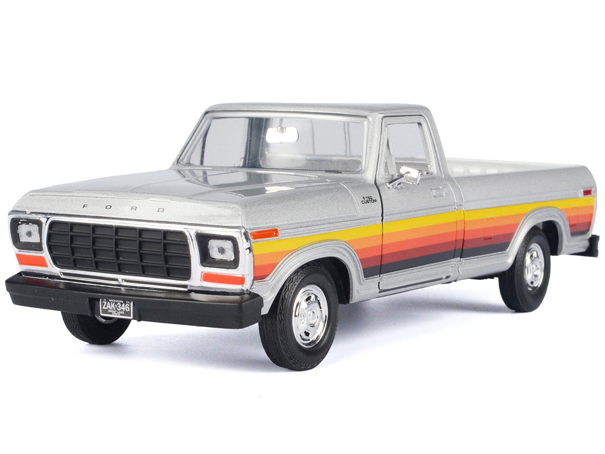 1979 Ford F-150 Custom Pickup Truck Silver Metallic with Side Stripes "American Classics" Series 1/24 Diecast Model Car by Motormax LuxuryLifeWay Online Store