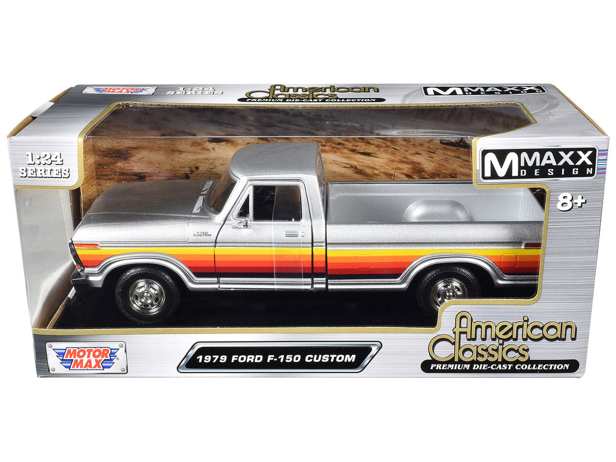 1979 Ford F-150 Custom Pickup Truck Silver Metallic with Side Stripes "American Classics" Series 1/24 Diecast Model Car by Motormax LuxuryLifeWay Online Store