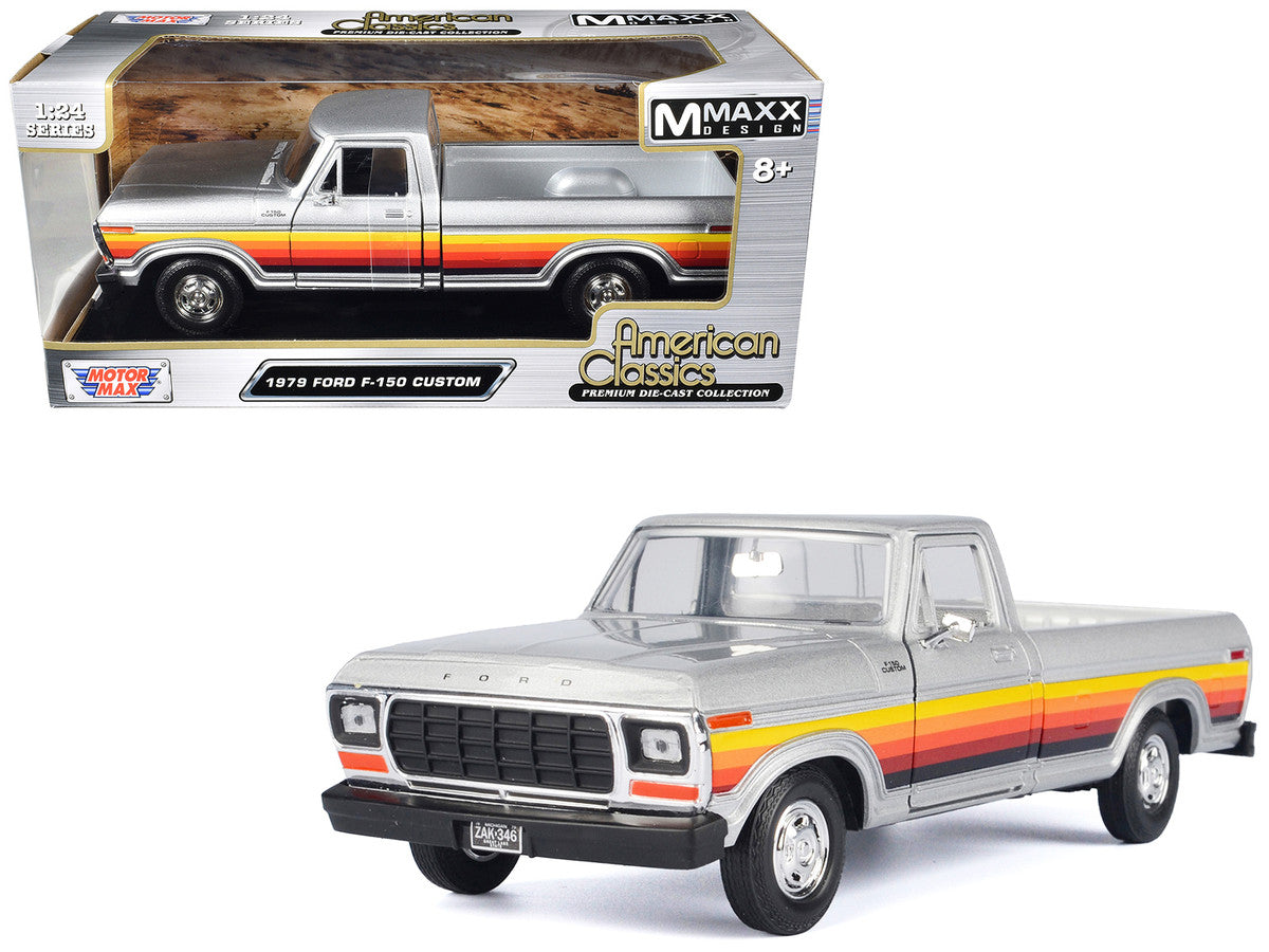 1979 Ford F-150 Custom Pickup Truck Silver Metallic with Side Stripes "American Classics" Series 1/24 Diecast Model Car by Motormax LuxuryLifeWay Online Store