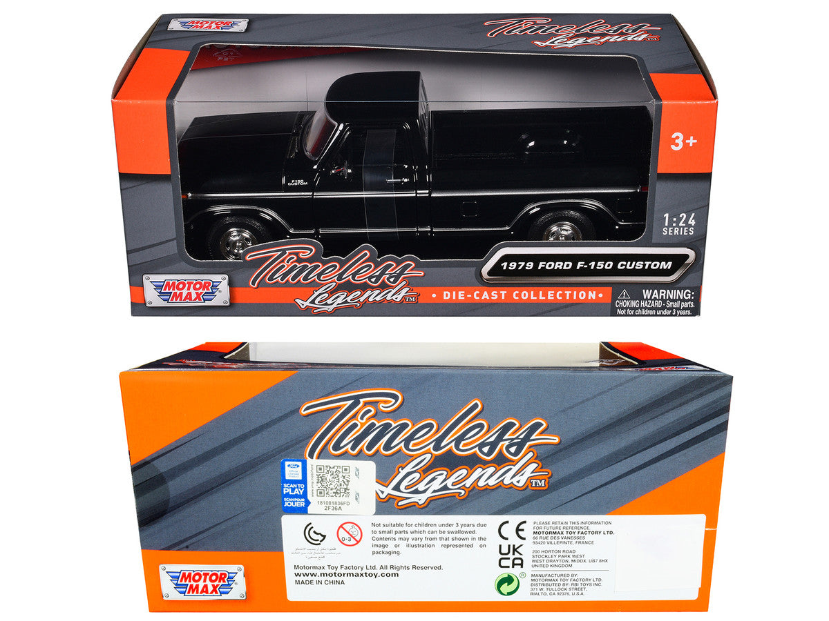1979 Ford F-150 Custom Pickup Truck Black "Timeless Legends" Series 1/24 Diecast Model Car by Motormax LuxuryLifeWay Online Store