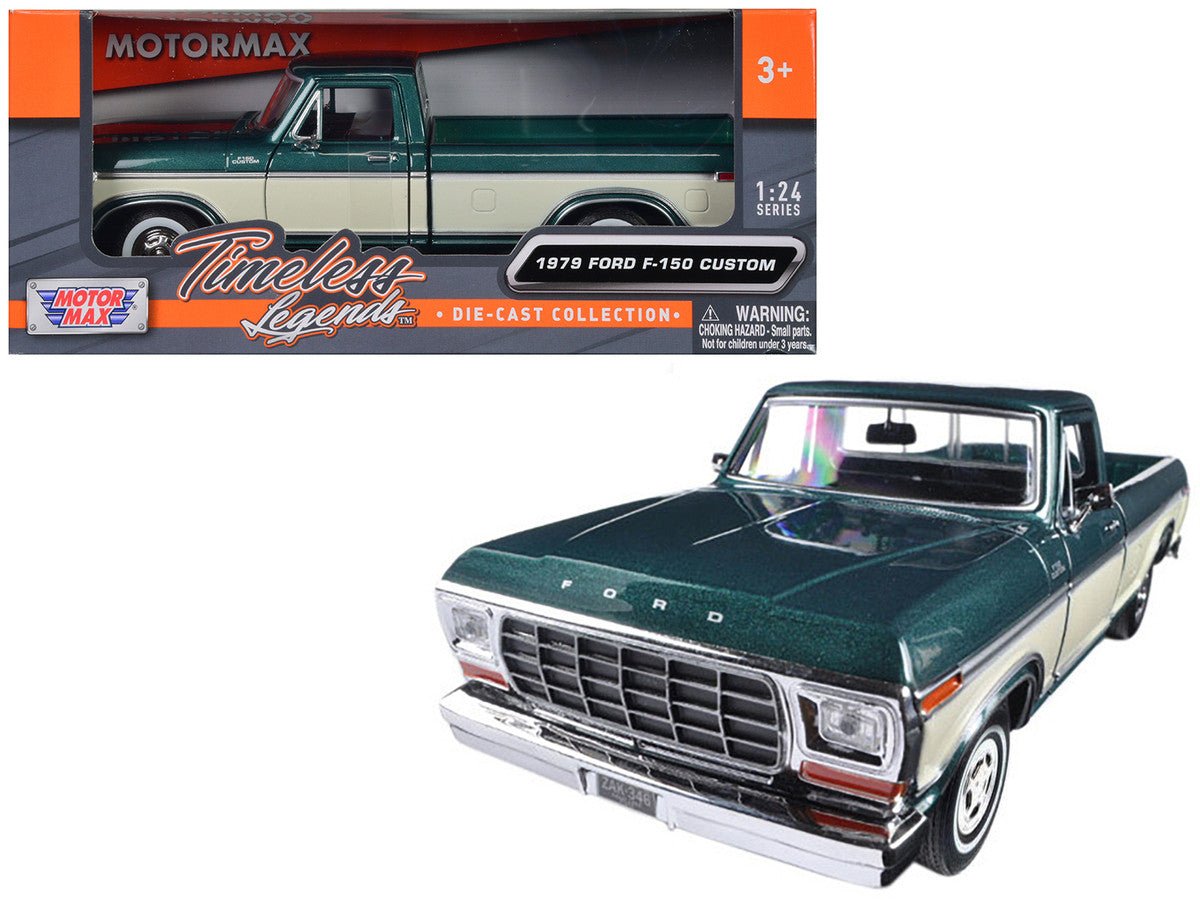 1979 Ford F-150 Pickup Truck Green Metallic and Cream 1/24 Diecast Model Car by Motormax LuxuryLifeWay Online Store