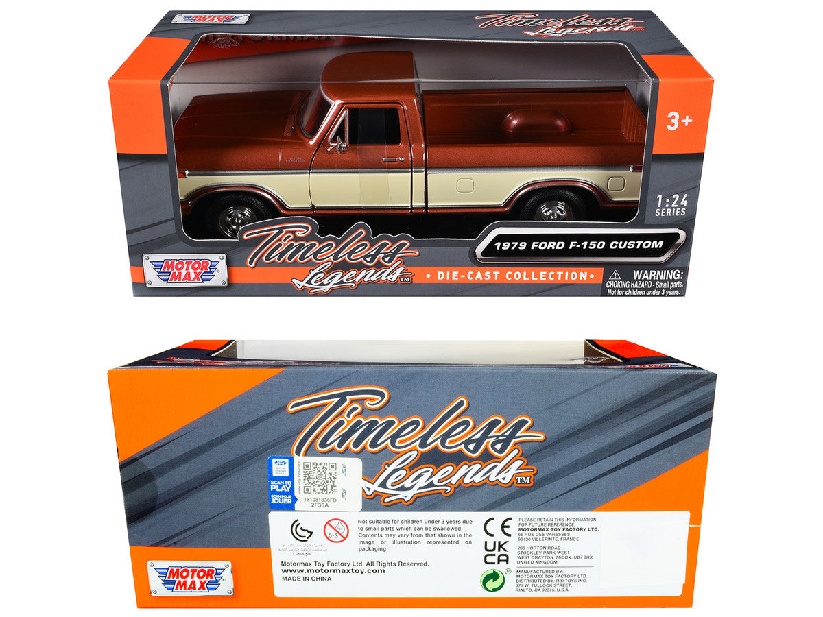 1979 Ford F-150 Custom Pickup Truck Brown Metallic and Cream "Timeless Legends" Series 1/24 Diecast Model Car by Motormax LuxuryLifeWay Online Store