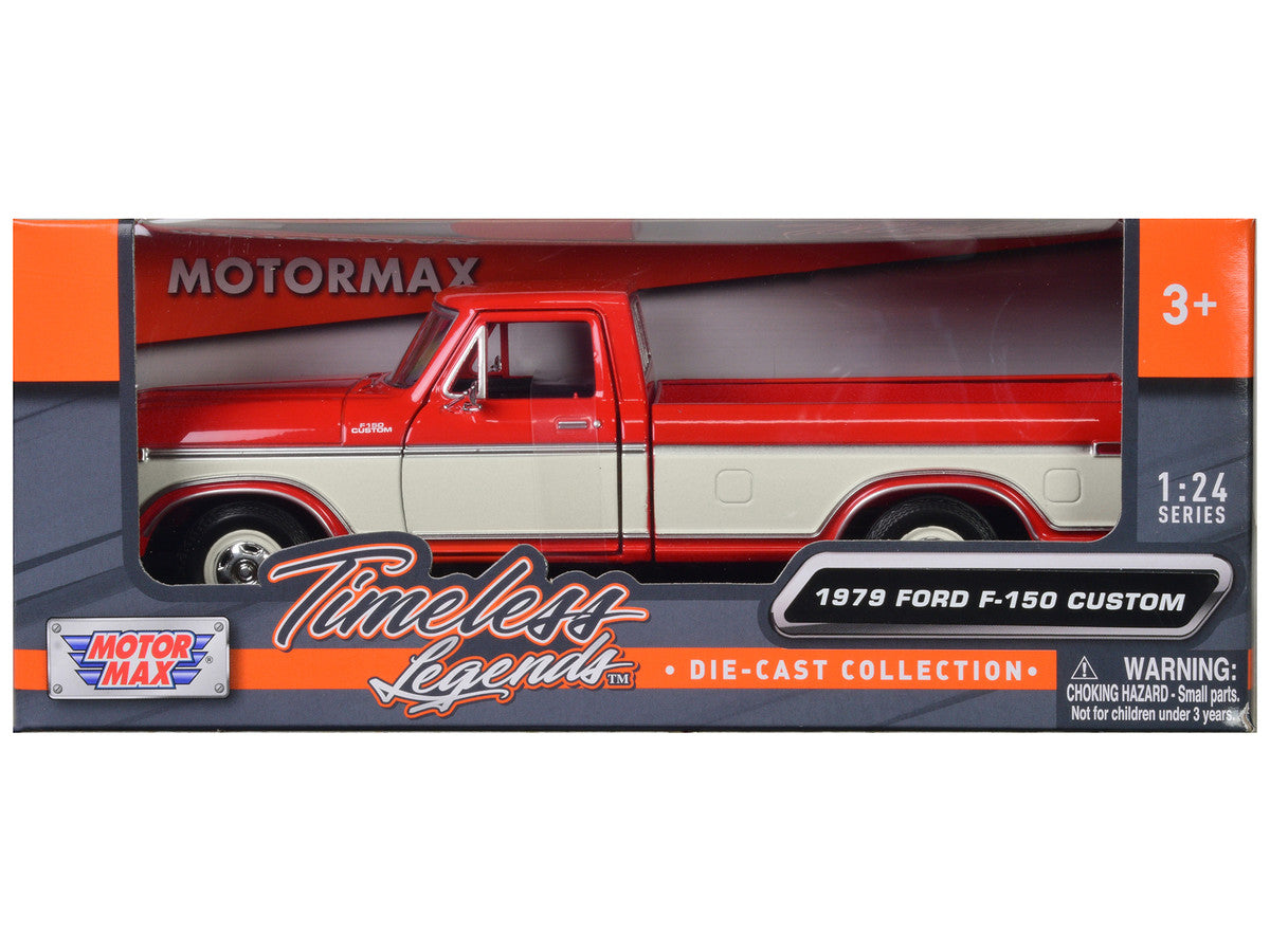 1979 Ford F-150 Custom Pickup Truck Orange and Cream 1/24 Diecast Model Car by Motormax LuxuryLifeWay Online Store
