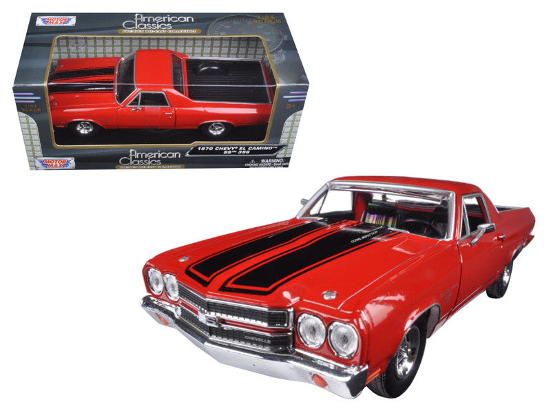 1970 Chevrolet El Camino SS 396 Red with Black Stripes 1/24 Diecast Model Car by Motormax LuxuryLifeWay Online Store