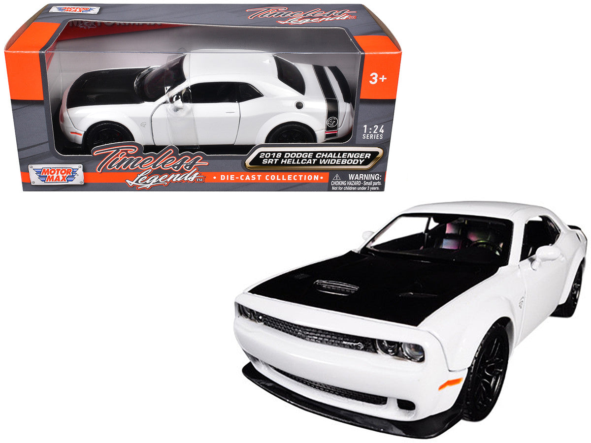 2018 Dodge Challenger SRT Hellcat Widebody White with Black Hood 1/24 Diecast Model Car by Motormax LuxuryLifeWay Online Store