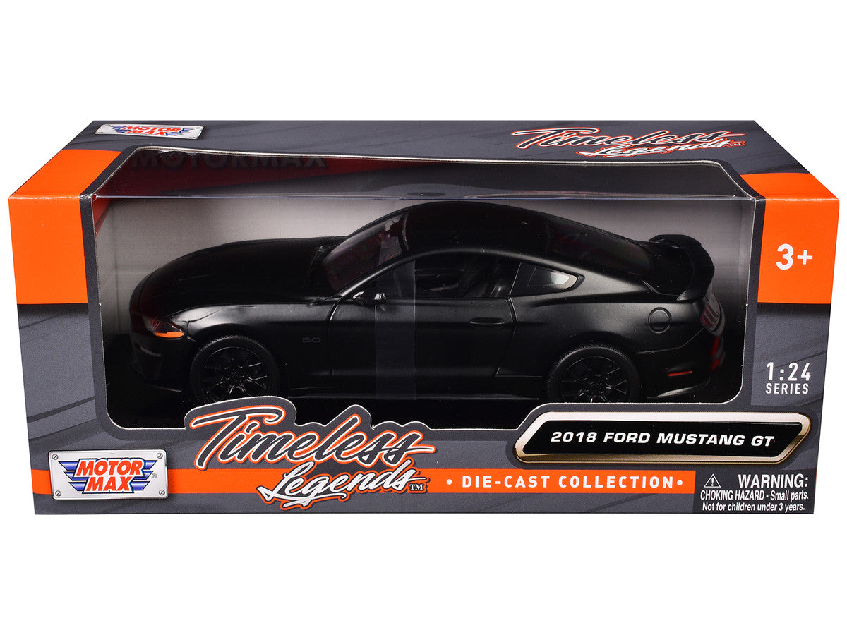 2018 Ford Mustang GT 5.0 Matt Black with Black Wheels 1/24 Diecast Model Car by Motormax LuxuryLifeWay Online Store