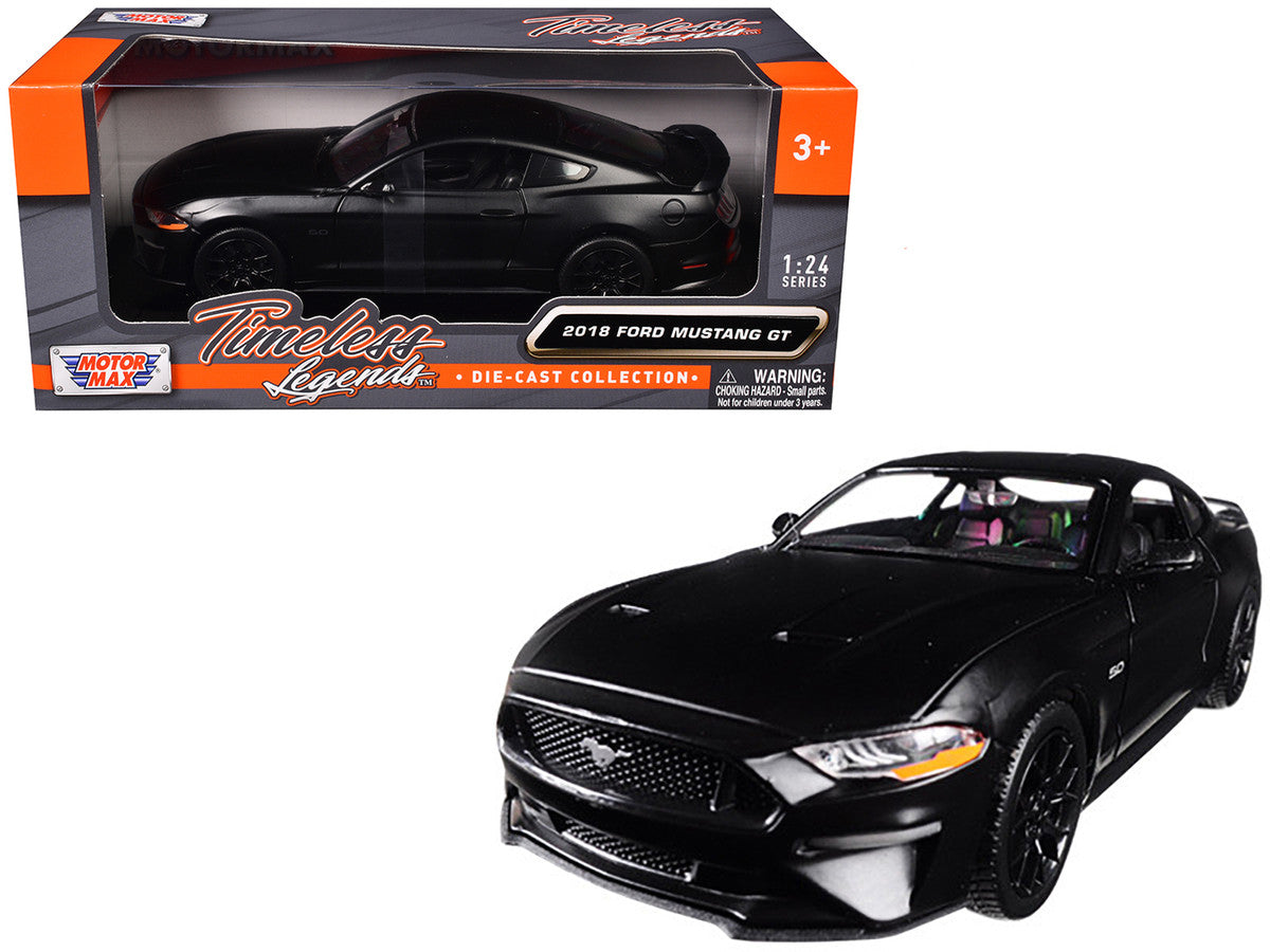 2018 Ford Mustang GT 5.0 Matt Black with Black Wheels 1/24 Diecast Model Car by Motormax LuxuryLifeWay Online Store
