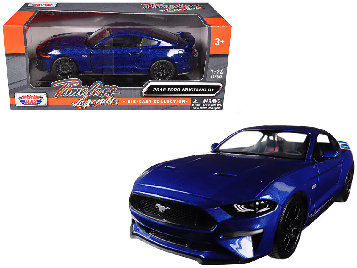 2018 Ford Mustang GT 5.0 Blue with Black Wheels 1/24 Diecast Model Car by Motormax LuxuryLifeWay Online Store