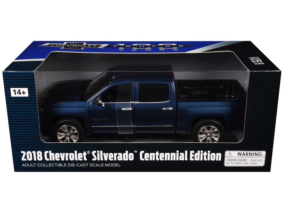 2018 Chevrolet Silverado LTZ Pickup Truck Centennial Edition Blue Metallic "100 Years Anniversary" 1/27 Diecast Model Car by Motormax LuxuryLifeWay Online Store