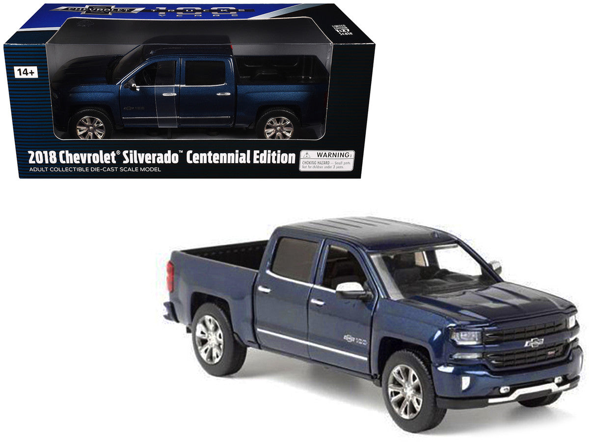 2018 Chevrolet Silverado LTZ Pickup Truck Centennial Edition Blue Metallic "100 Years Anniversary" 1/27 Diecast Model Car by Motormax LuxuryLifeWay Online Store
