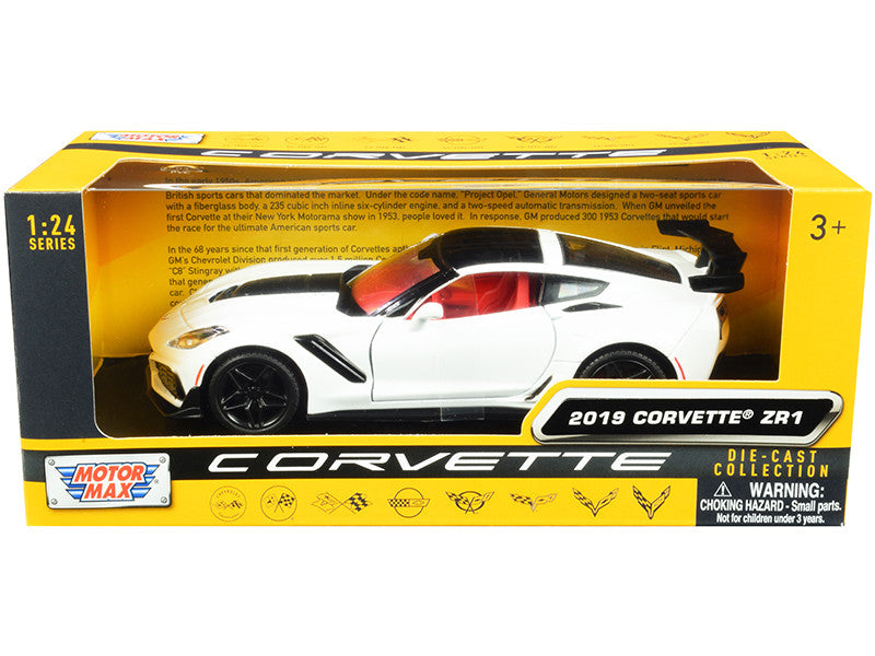 2019 Chevrolet Corvette C7 ZR1 White and Black with Red Interior "History of Corvette" Series 1/24 Diecast Model Car by Motormax LuxuryLifeWay Online Store
