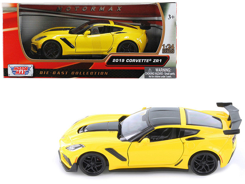 2019 Chevrolet Corvette ZR1 Yellow with Black Accents 1/24 Diecast Model Car by Motormax LuxuryLifeWay Online Store