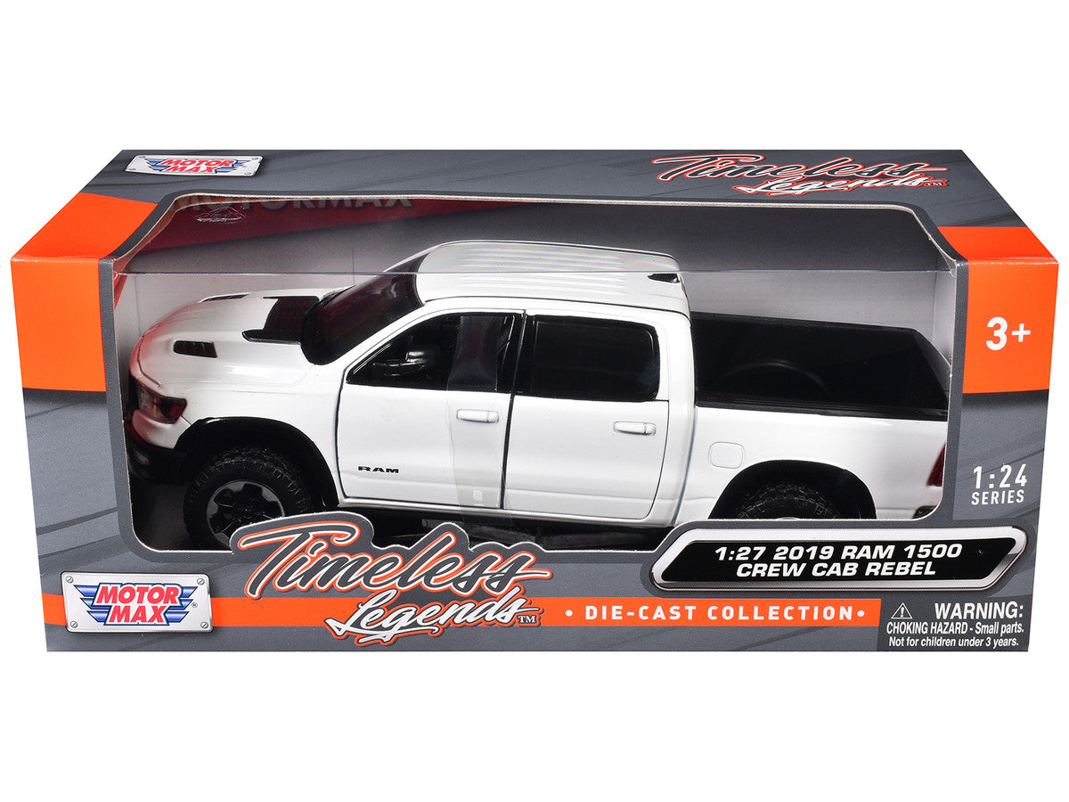 2019 RAM 1500 Rebel Crew Cab Pickup Truck White 1/24-1/27 Diecast Model Car by Motormax LuxuryLifeWay Online Store