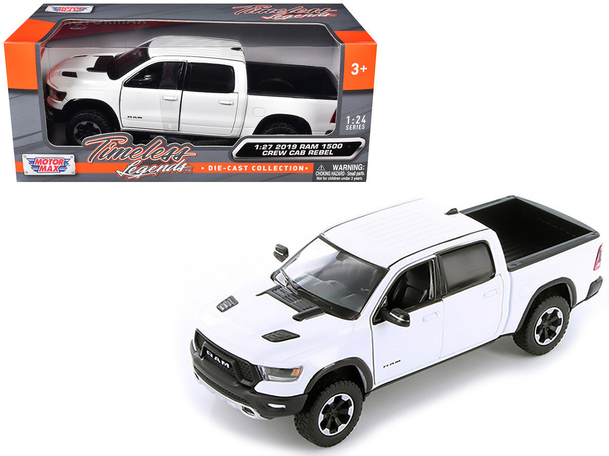 2019 RAM 1500 Rebel Crew Cab Pickup Truck White 1/24-1/27 Diecast Model Car by Motormax LuxuryLifeWay Online Store