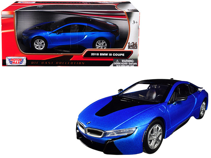 2018 BMW i8 Coupe Metallic Blue with Black Top 1/24 Diecast Model Car by Motormax LuxuryLifeWay Online Store
