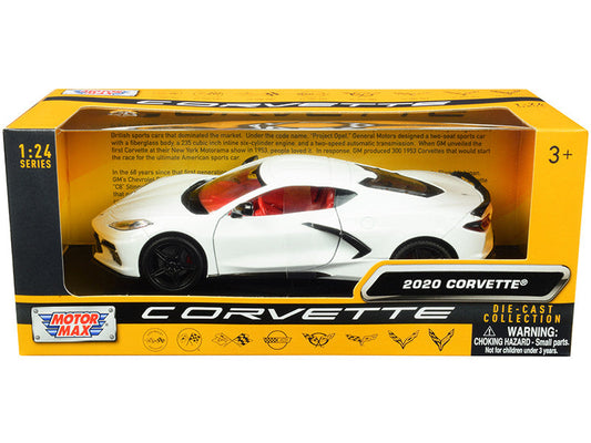 2020 Chevrolet Corvette C8 Stingray White with Red Interior "History of Corvette" Series 1/24 Diecast Model Car by Motormax LuxuryLifeWay Online Store
