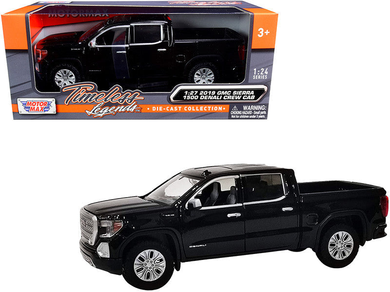 2019 GMC Sierra 1500 Denali Crew Cab Pickup Truck Black 1/24-1/27 Diecast Model Car by Motormax LuxuryLifeWay Online Store
