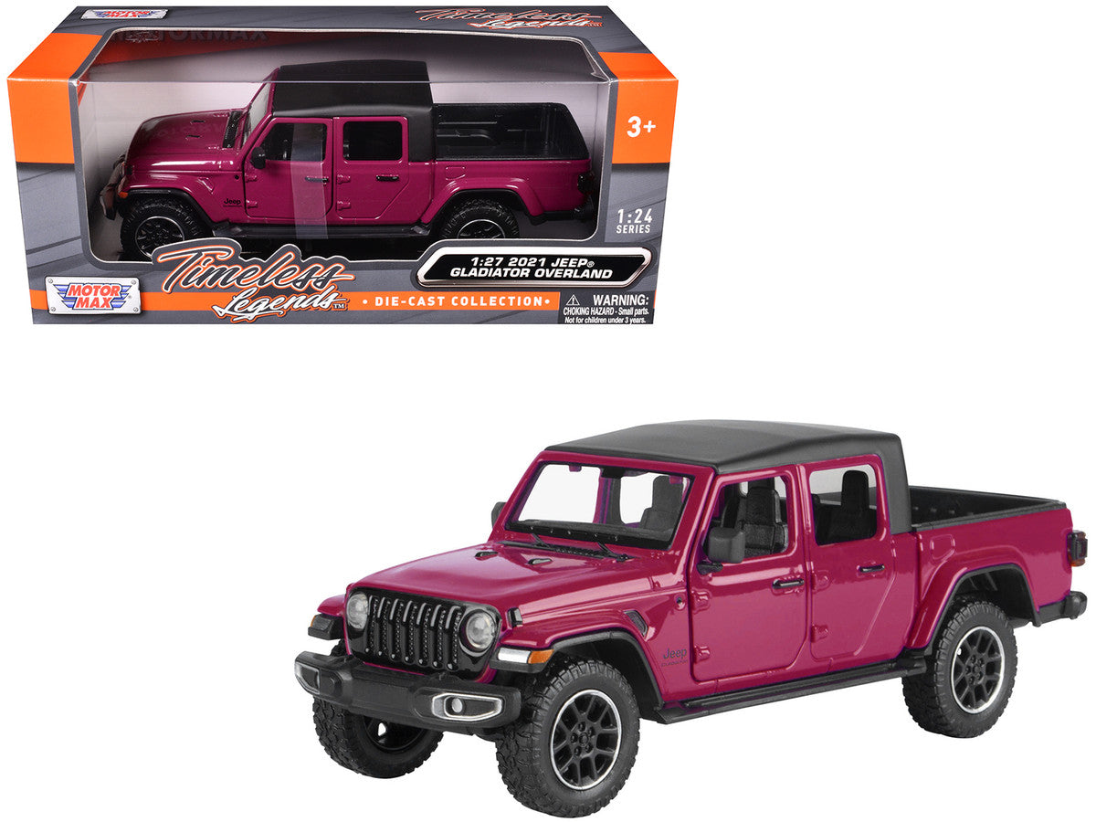 2021 Jeep Gladiator Overland Pickup Truck Purple with Matt Black Top 1/24 Diecast Model Car by Motormax LuxuryLifeWay Online Store