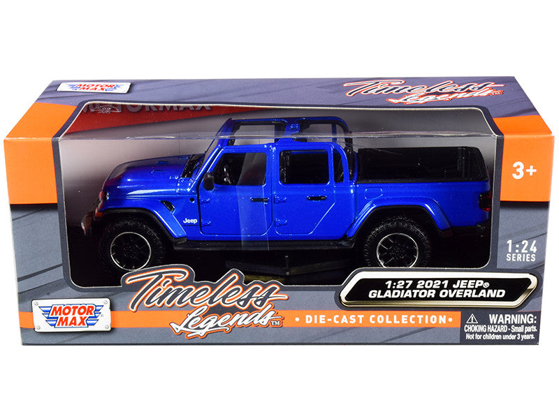 2021 Jeep Gladiator Overland (Open Top) Pickup Truck Blue Metallic 1/24-1/27 Diecast Model Car by Motormax LuxuryLifeWay Online Store