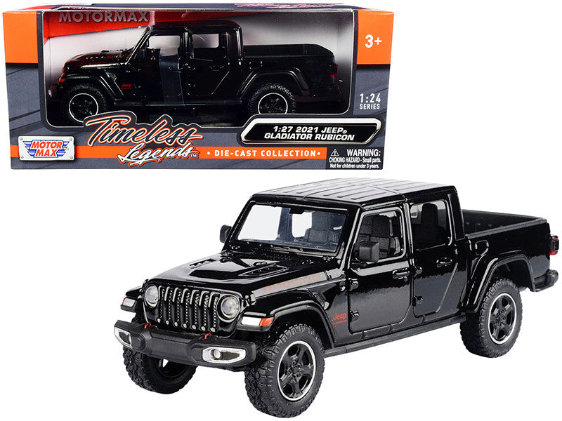 2021 Jeep Gladiator Rubicon (Closed Top) Pickup Truck Black 1/24-1/27 Diecast Model Car by Motormax LuxuryLifeWay Online Store