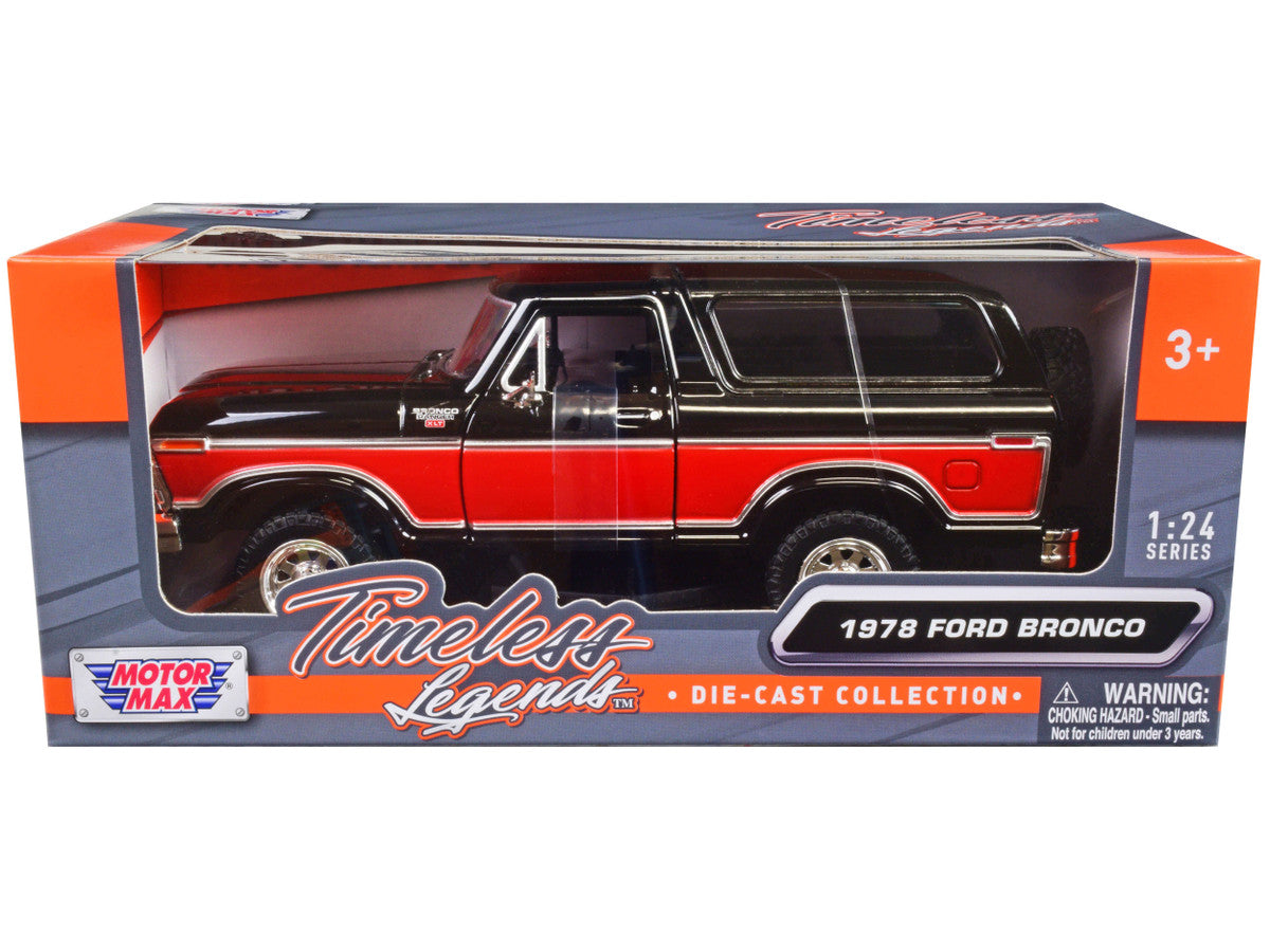 1978 Ford Bronco Ranger XLT with Spare Tire Black and Red "Timeless Legends" Series 1/24 Diecast Model Car by Motormax LuxuryLifeWay Online Store