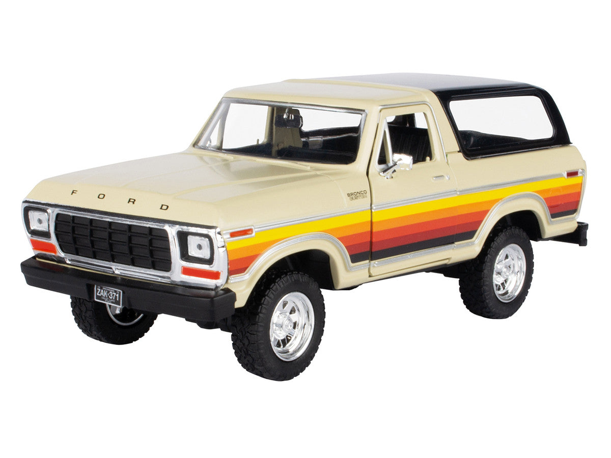 1978 Ford Bronco Custom Cream with Stripes and Black Top "Platinum Collection" Series 1/24 Diecast Model Car by Motormax LuxuryLifeWay Online Store